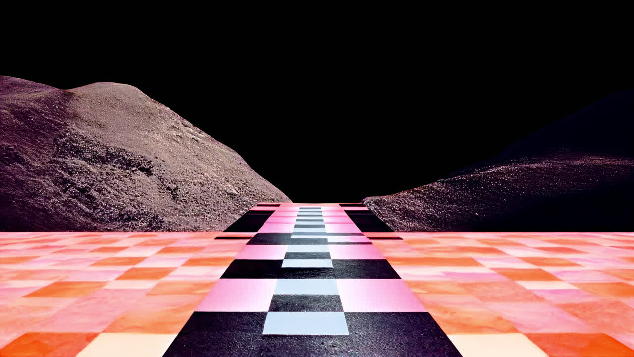 Surreal landscape with colorful path animated overlay, transparent 4K video, alpha channel, ProRes