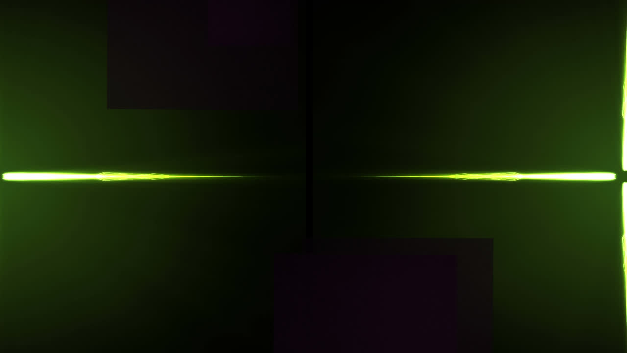 animación de una corriente de energía verde brillante que se mueve desde el centro en ondas hacia la izquierda y la derecha, en negro