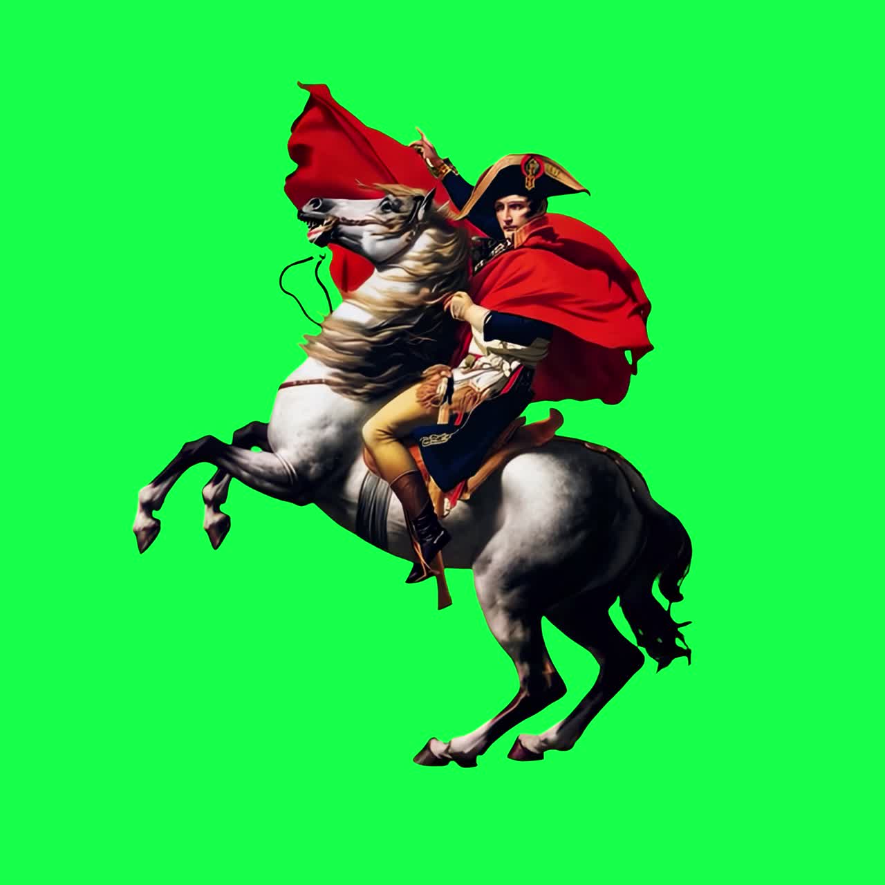 Animazione di Napoleone a cavallo, video 4K trasparente, green screen