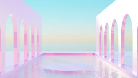 pastel pink archway by the ocean