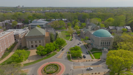 Aerial-over-roundabout-in-University-City,-St