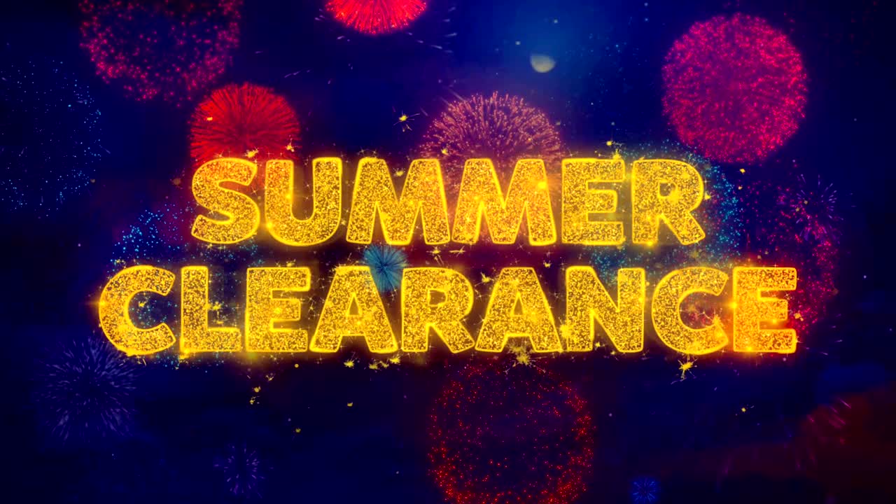 다채로운 불꽃놀이 폭발 입자에 대한 여름 클리어런스 텍스트