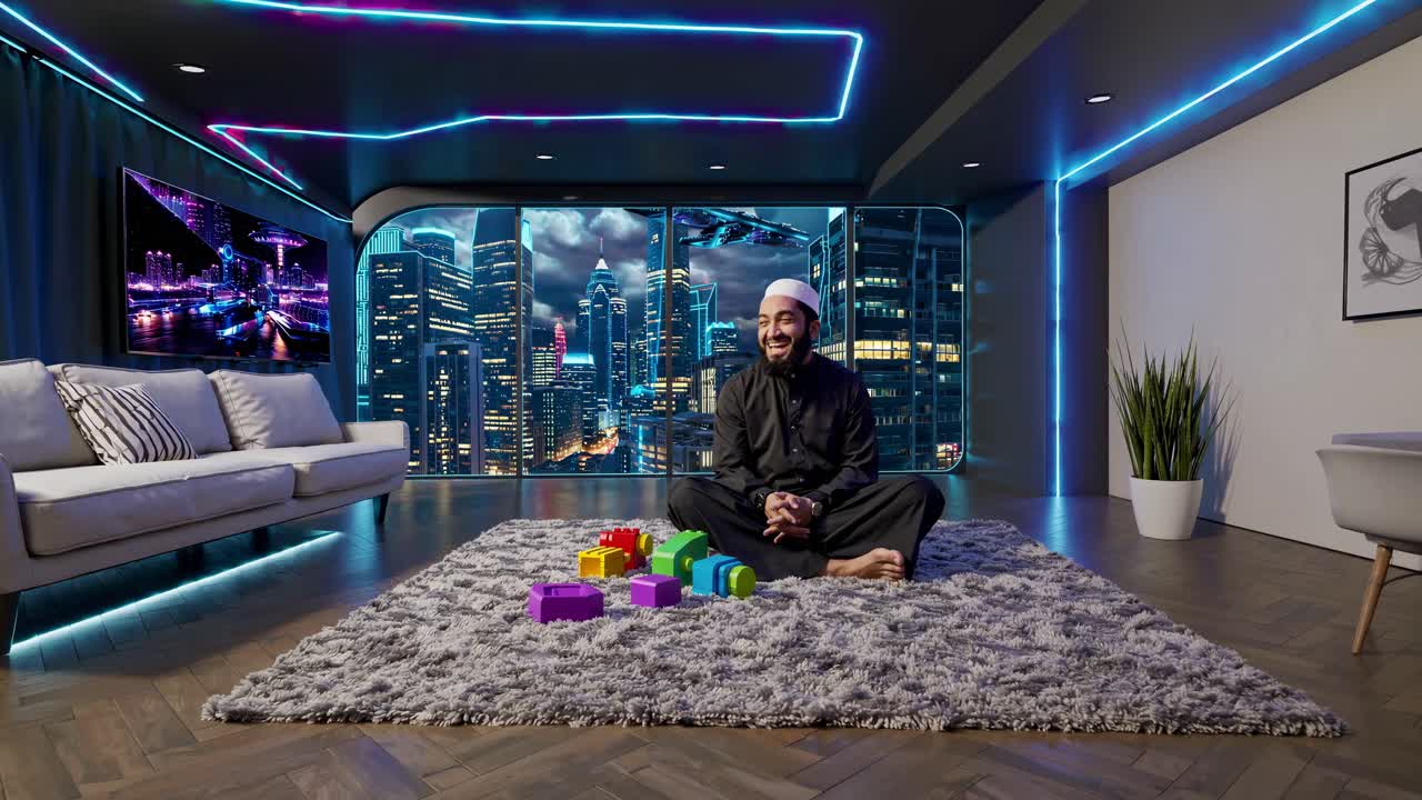 Modern Muslim Living Room with City View