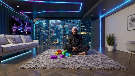 modern muslim living room with city view