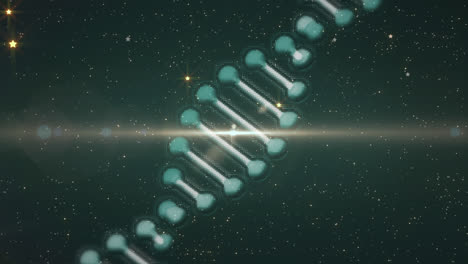 animation of dna strand rotating over glowing stars on black background