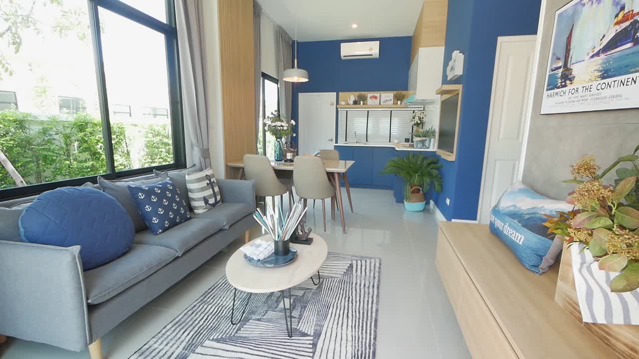 Beautiful Blue Coloured Home Decoration- Living Area and Dining Area