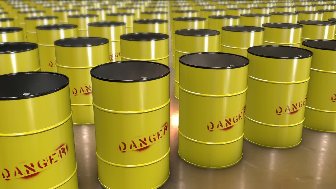 방사능 화학 및 방사선 배럴의 줄 - 4k 원활한 루프 스 비디오