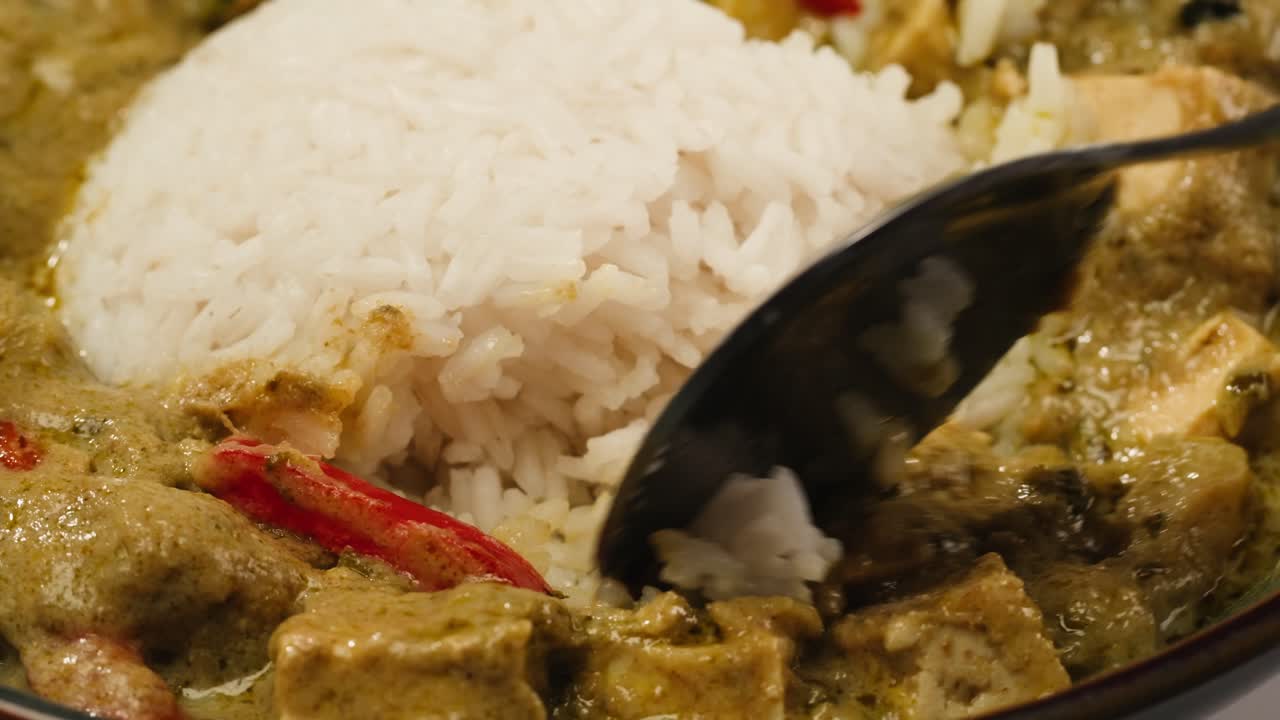 Close-up of Green Curry and Rice