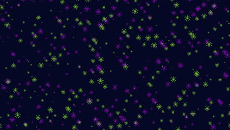 fly neon snowflakes and confetti on dark galaxy