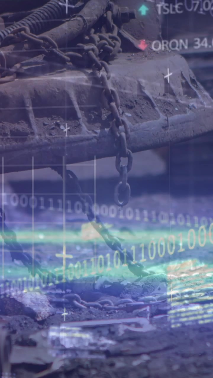 Digital Data and Financial Graphs Overlaying Industrial Machinery