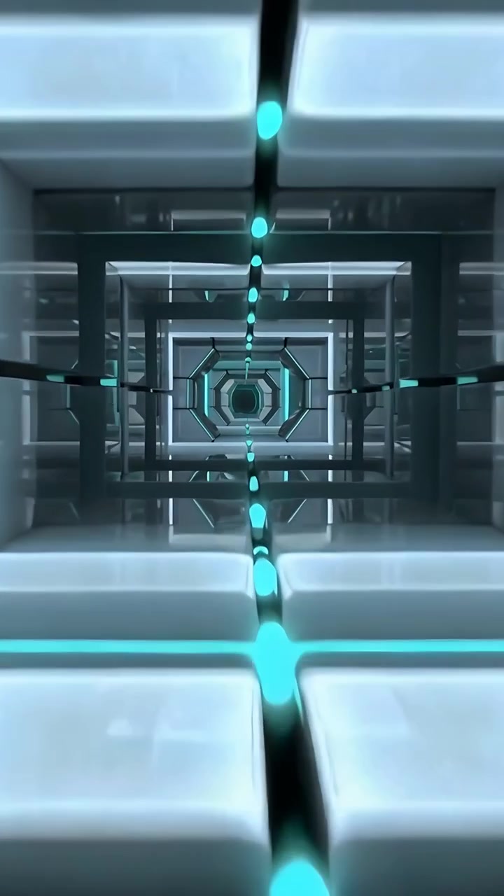 Vertical video: Activating camera moving down shaft, showing central spine and teal nodes