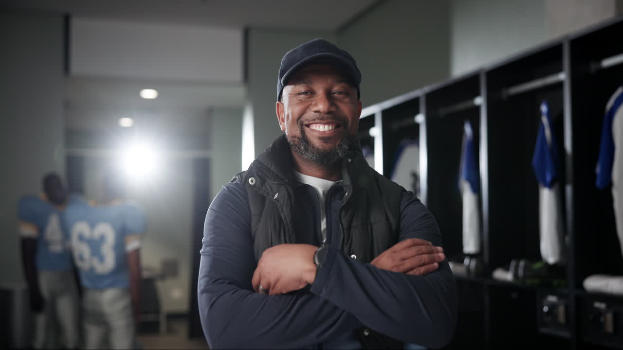 Football coach in the locker room