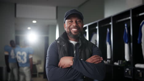 football coach in the locker room