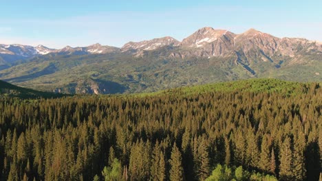 在科羅拉多州kebler pass附近的ruby peak山谷和松樹林上空飛翔的無人機