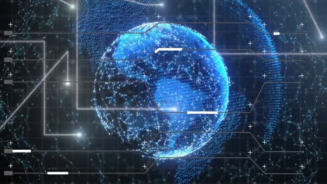 animation of binary coding, data processing on screens and globe
