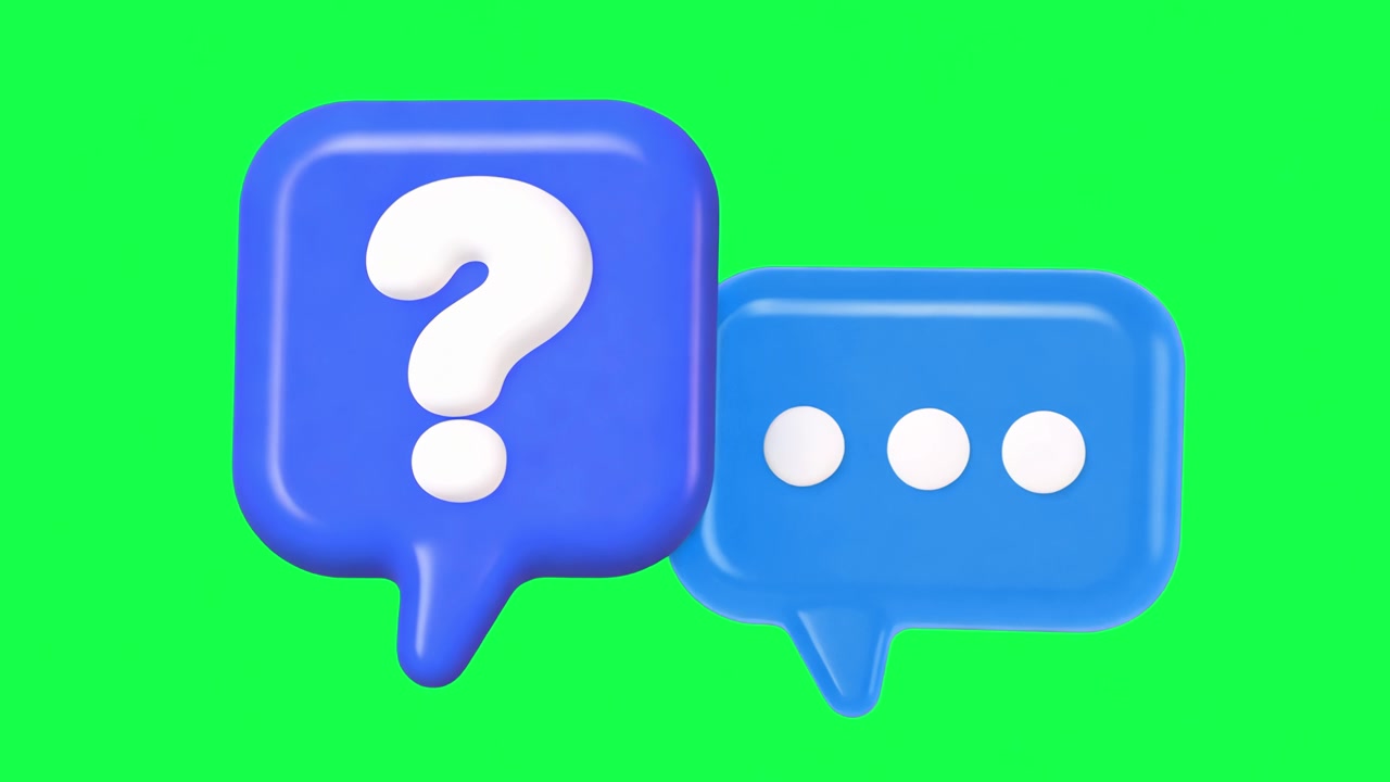 Colorful 3D chat symbols displayed animation, transparent 4K video, green screen