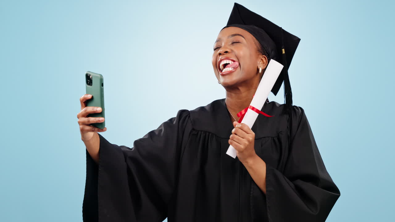 Graduation selfie, happy woman