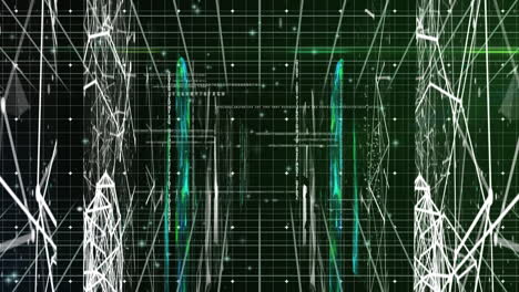 animation of data processing and network of connections on black background