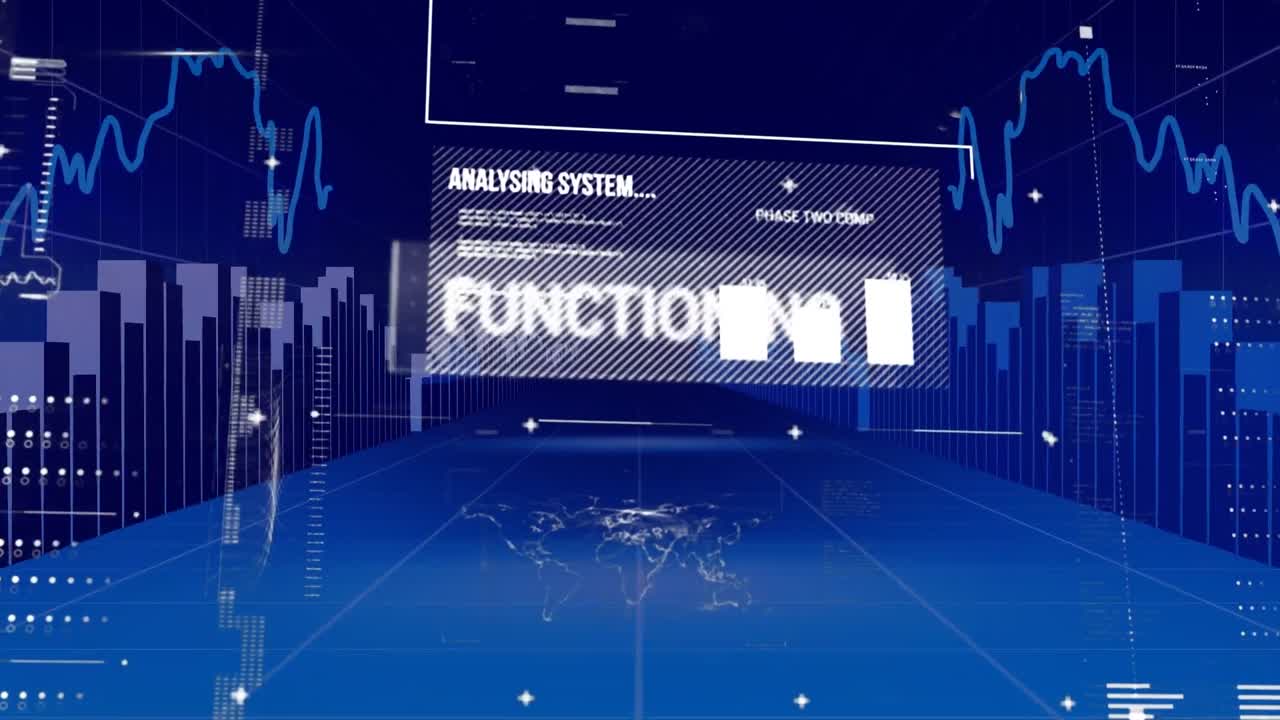 블루 배경에 그리드 위의 통계 및 데이터 처리의 애니메이션