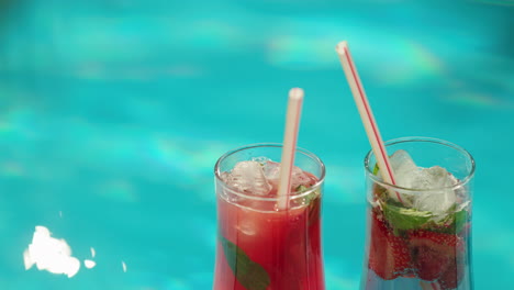 strawberry mint cocktails by the pool