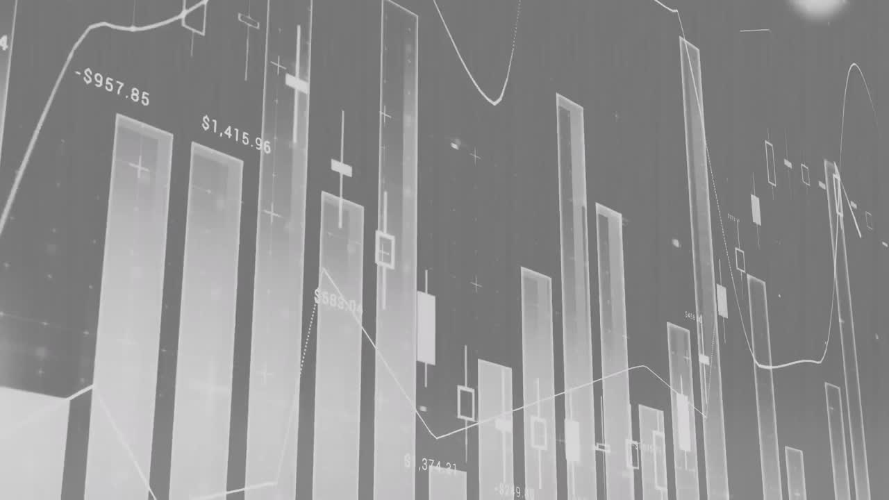 Animation of statistics and data processing on grey background