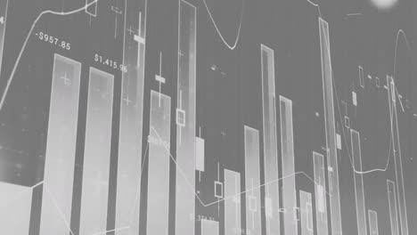 animación de estadísticas y procesamiento de datos sobre un fondo gris