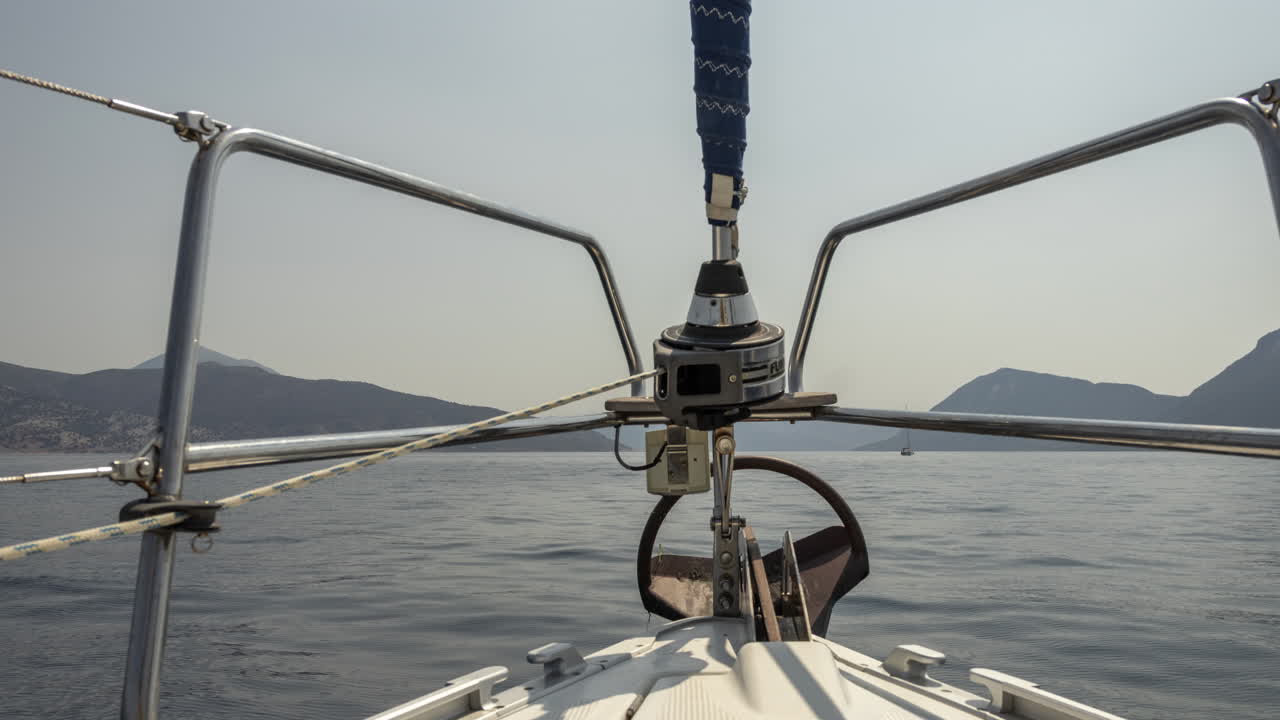 Timelapse from the front of a yacht in a port in lefkada, greece