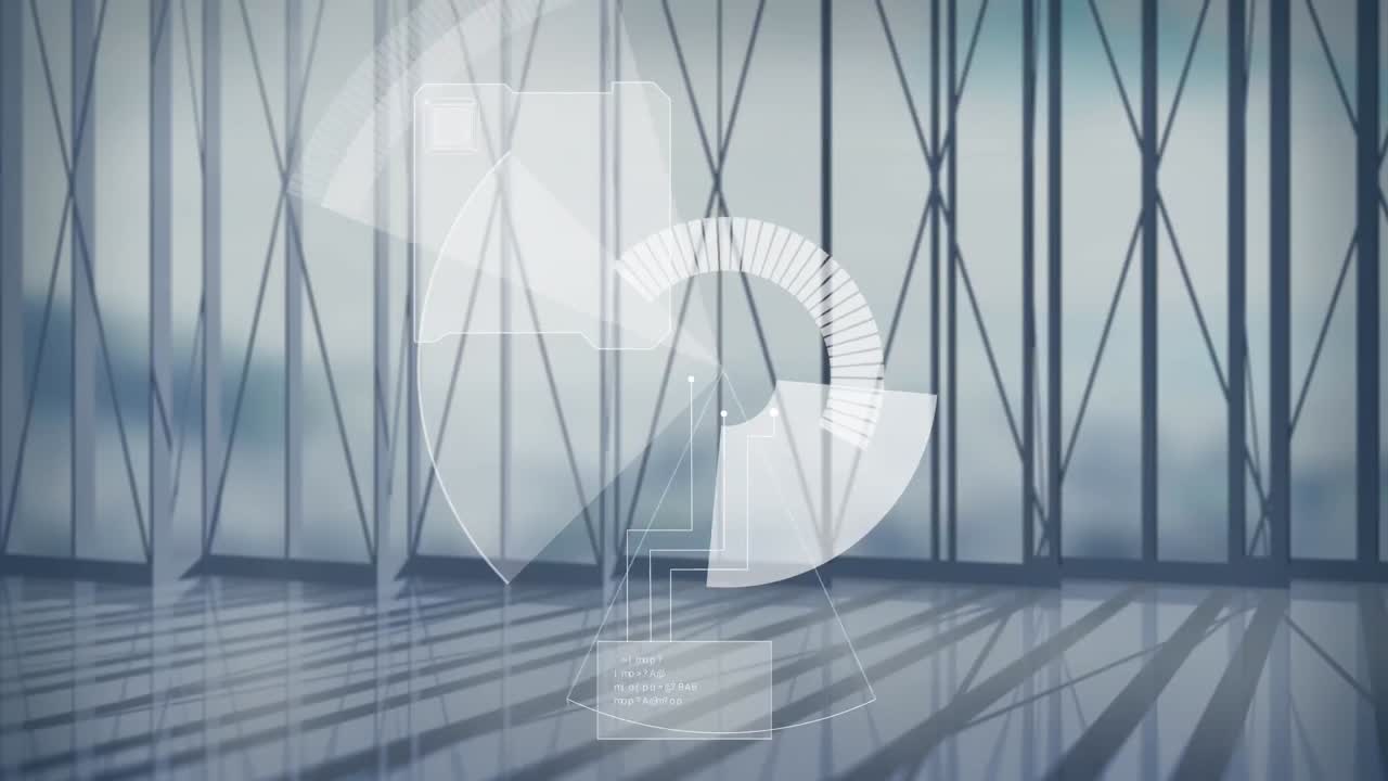 현대적인 건물과 도시 풍경에 대한 데이터 처리 애니메이션