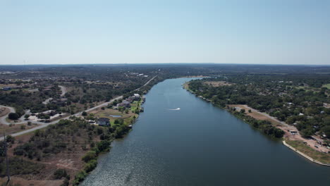 aerial view of lake lbj and the colorado river in marble falls, texas in the hill country