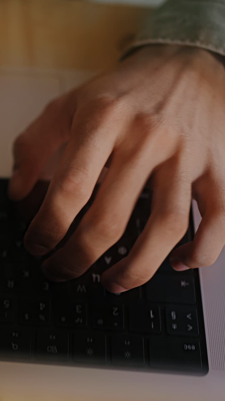 Giovane uomo che digita sulla tastiera del laptop con concentrazione