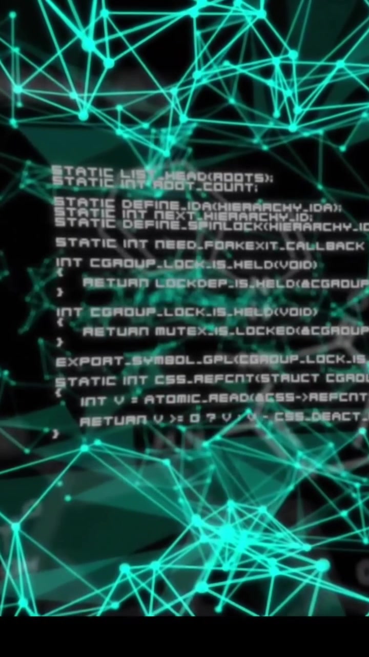 Animation of network of connections with data processing on black background