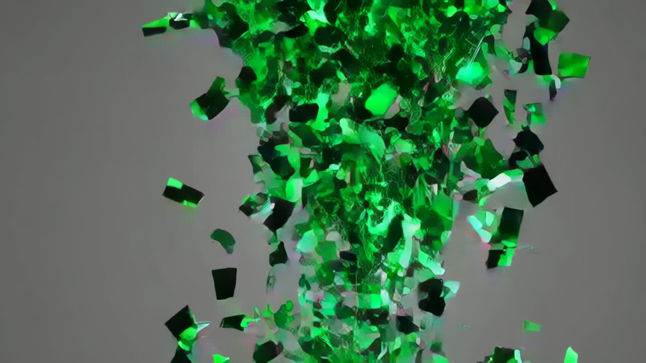 Abstract Green Glitter or Confetti Particles on Grey Background