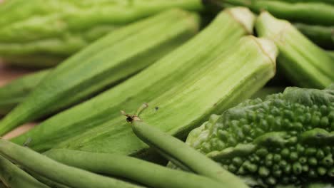 fresh okra, bitter melon, and green beans