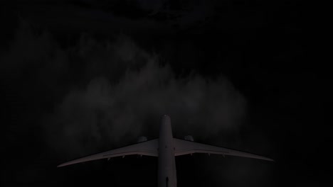 airplane flying in night dark cinematic clouds