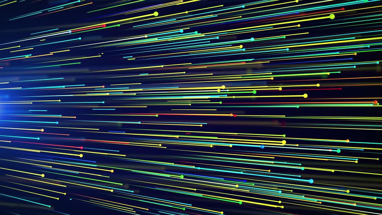 Onde digitali astratte con particelle di polvere tremolanti su animazione di linee a strisce ondulate in loop continuo.