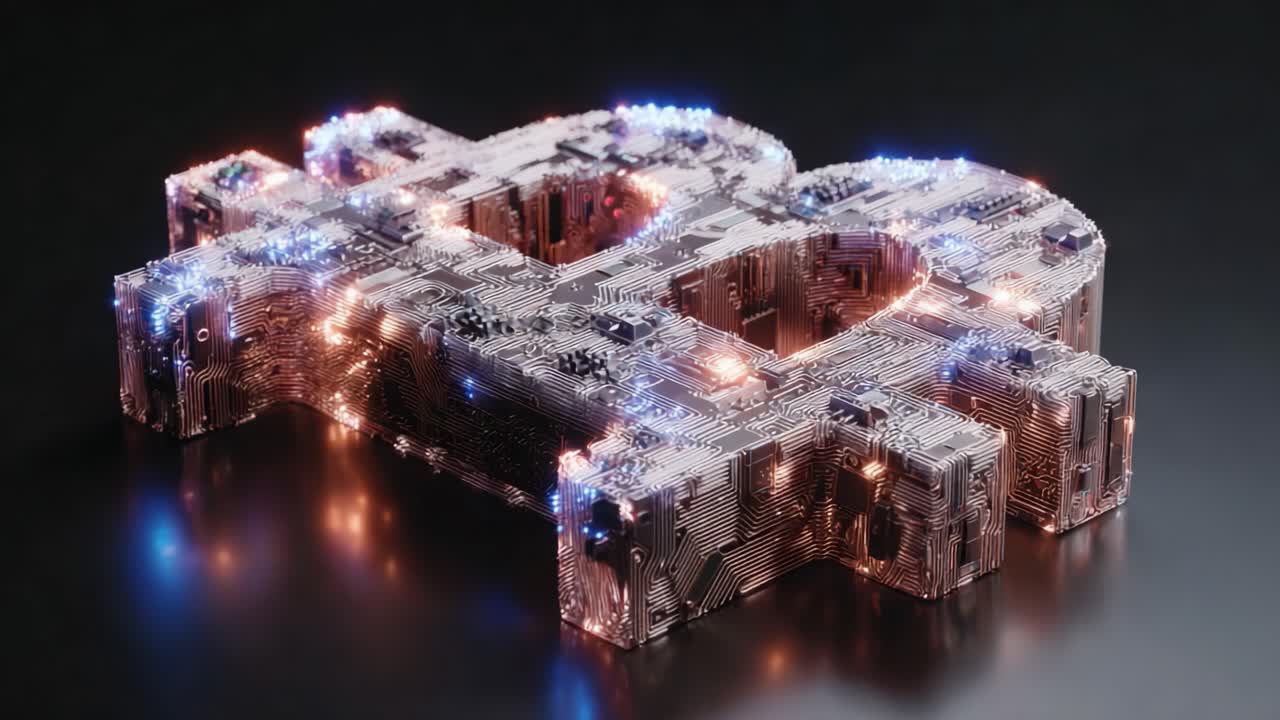 Intricate Design of a Bitcoin Symbol with Circuit Patterns and Glowing Lights, Representing the Blend of Cryptocurrency and Technology in a Digital Era
