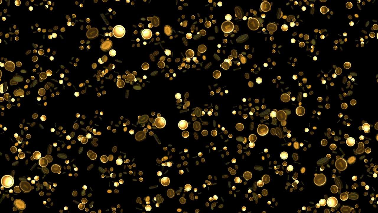 Monete d'oro. Sfondo astratto in movimento di molte monete lucenti e scintillanti