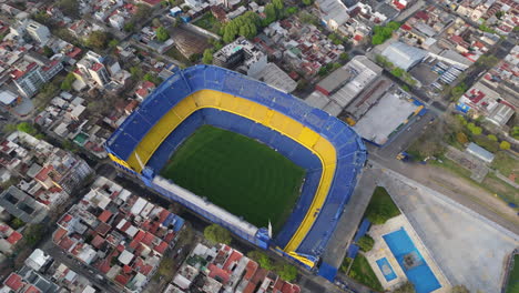 wide aerial view of la bombonera stadium of boca juniors football club. buenos aires, argentina.