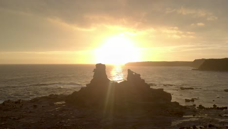 aerial shot of the silhouette of eagles nest in the beautiful glow of the sunset