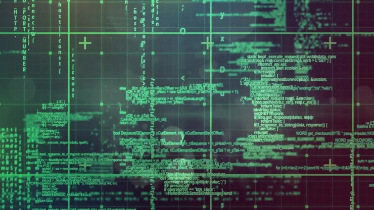 Animation of data processing over black background