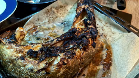 delicious grilled fish at home, close up view