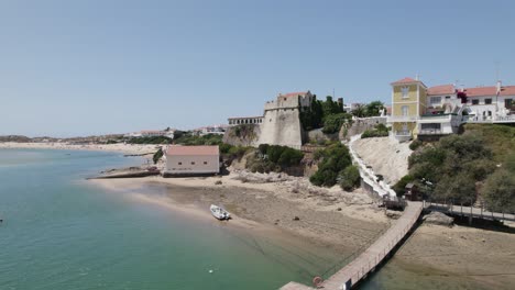 Fuerte-De-São-Clemente-En-La-Orilla-Del-Estuario-Del-Río-Mira,-Portugal