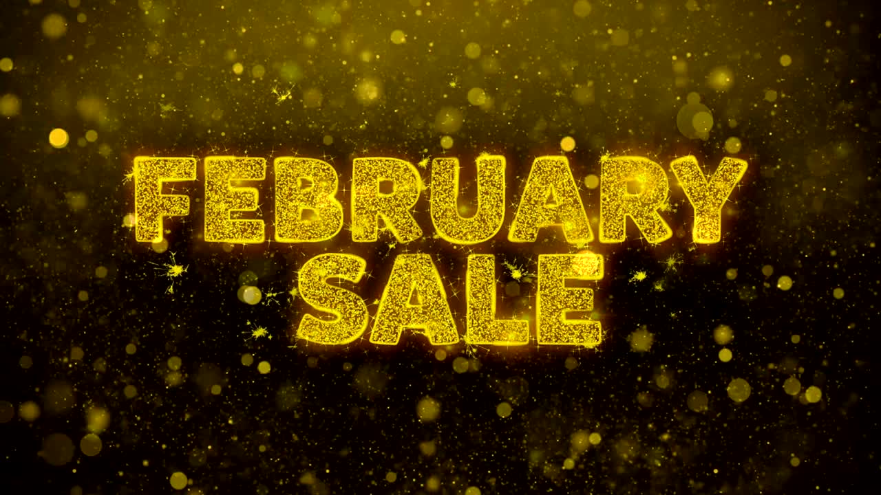 2월 판매 텍스트 골든 글리터 반이는 입자 애니메이션