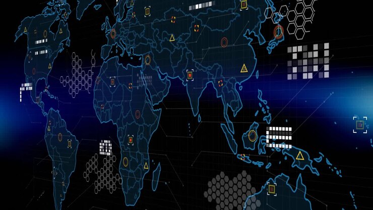 Animation of data processing with statistics over world map