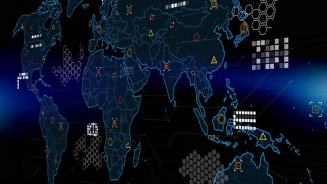 Animación-Del-Procesamiento-De-Datos-Con-Estadísticas-Sobre-El-Mapa-Mundial