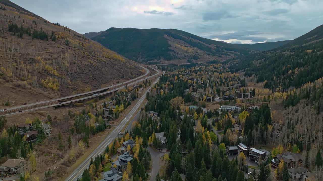 Aerial View of Mountain Valley in Autumn