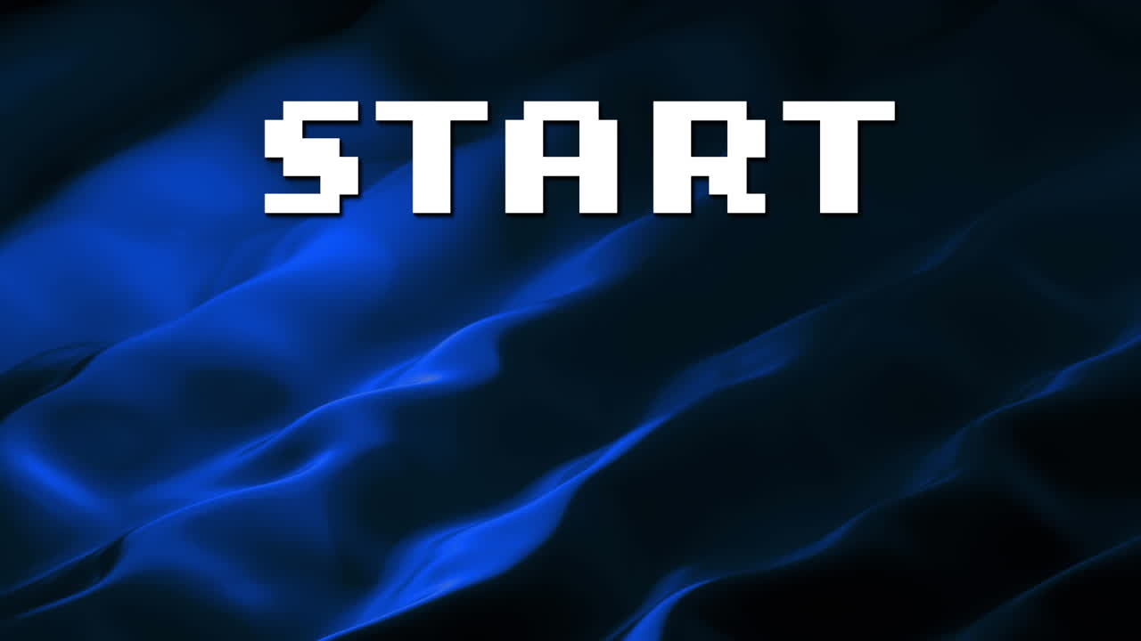 Animation of start text over blue liquid background