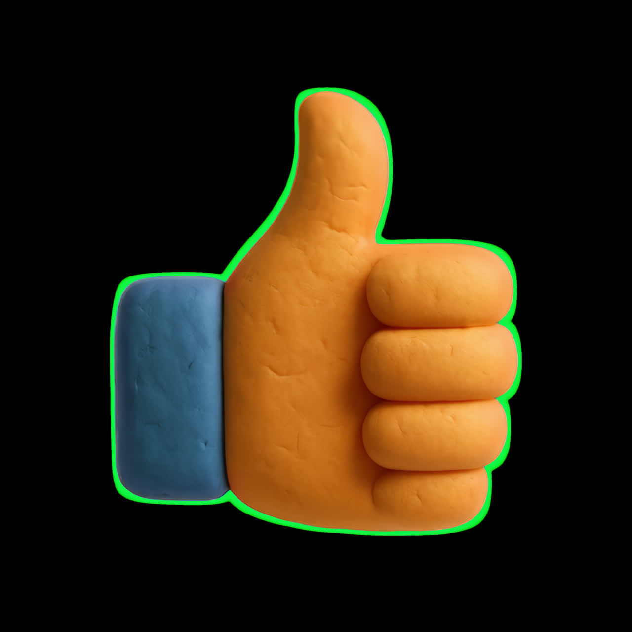 Colorful clay thumbs-up icon animation isolated asset, transparent 4K video, alpha channel, ProRes