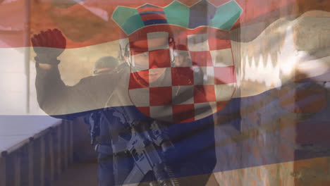 animation of flag of croatia over diverse soldiers