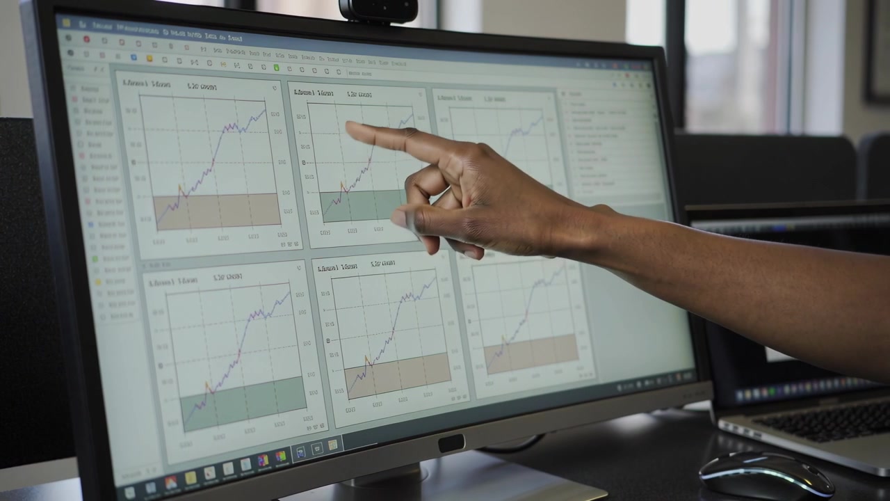 Professional Analyzing Financial Data Charts on Computer Monitor